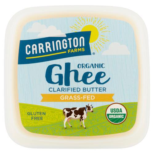 Carrington Farms Organic Ghee Clarified Butter, 12 fl oz
Pure Goodness
This creamy, spread from grass-fed cows is a delicious choice for frying, sautéing and baking. It boasts a rich, buttery taste and high smoke point. Carrington Farms Organic Ghee is the perfect alternative for other cooking oils. Enjoy on toast, muffins and potatoes-or add to coffee or tea.
With the rich taste of butter and longer shelf life of cooking oils, this creamy organic ghee is the perfect alternative to traditional butter & other cooking oils.