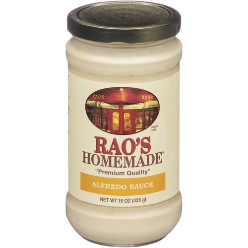 Rao's Alfredo Sauce Classic, 15 oz
Rao's Homemade Alfredo Sauce features a premium quality blend of rich Parmesan and Romano cheeses, cream and butter. Each jar of pasta sauce brings you the warm, classic flavor of homemade pasta sauce. Rao's Homemade Alfredo pasta sauce is made with high quality ingredients resulting in a super creamy, cheesy sauce loaded with flavor that works great in your fettucine alfredo. The Rao's Alfredo Pasta Sauce is a delicious carb conscious pasta sauce that blends rich Parmesan and Romano cheeses into a velvety pasta sauce that lets delicious speak for itself. Not only does this premium sauce taste delicious, it is made with the finest ingredients. Rao's Homemade, originally born in New York, now brings authentic Italian flavor into your home. Rao's Alfredo pasta sauce is a versatile carb conscious pasta sauce that offers truly traditional homemade Italian flavor, easily available anytime to pair with your favorite Fettucine, to use as an ingredient in your favorite recipe, or even to accompany your favorite chicken preparation.