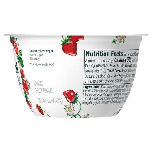 Chobani Zero Sugar Strawberry Flavor Nonfat Greek Yogurt Chobani Zero Sugar Strawberry Flavor Nonfat Greek Yogurt