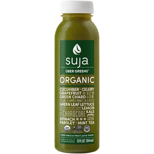 Suja Organic Cold-Pressed Über Greens Vegetable & Fruit Juice Drink, 12 fl oz
So Fresh & So Green
Suja is made sunny in San Diego, where we pick our favorite local fruits and veggies and then chill them out with cold pressure to keep them feeling fresh and tasting delicious. We bottle up the power of plants so you can make nutrition your bliss!