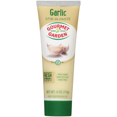 Gourmet Garden Garlic Stir-In Paste, 4 oz
Give everyday meals the bold flavor they deserve with Gourmet Garden Garlic Stir-In Paste. No prep needed - it's so easy to add a squeeze of our convenient garlic paste to any savory recipe. In each squeezable tube is garlic that's been peeled and finely chopped to deliver its signature punch. Our garlic paste is at its best flavor, color and aroma when it reaches your family's table. Use it at the beginning of cooking to create a sweet, garlicky base. Add it at the end - traditionally garlic bread, marinades and sauces - for a deeper, more pungent flavor. Use 1 teaspoon of paste in place of 1 medium garlic clove. Store refrigerated for weeks after opening.