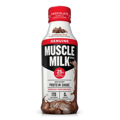 Muscle Milk Chocolate Protein Shake, 14 fl oz
Own Your Strength
• 25g of protein derived from milk to help rebuild muscles after exercise
• Zero sugar†
• Good source of calcium and vitamins A & D
• 6g fiber
†Not a low calorie food.