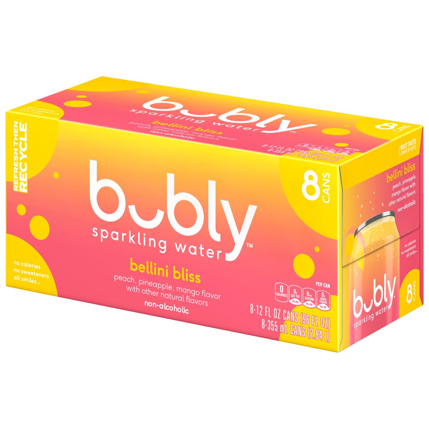 Bubly Sparkling Water Bellini Bliss 12 Fl Oz, 8 Count - Fairway