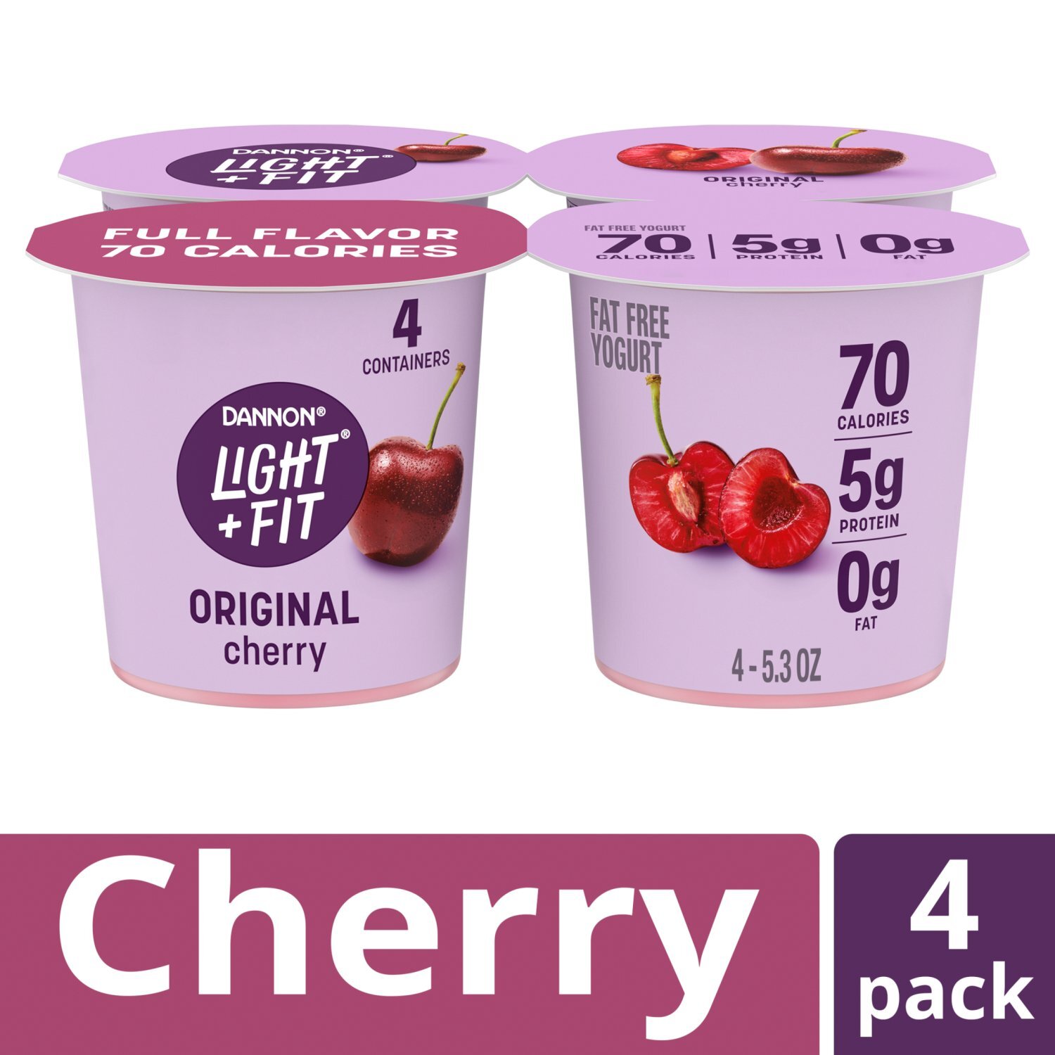 Dannon Light + Fit Original Cherry Fat Free Yogurt, 5.3 oz, 4