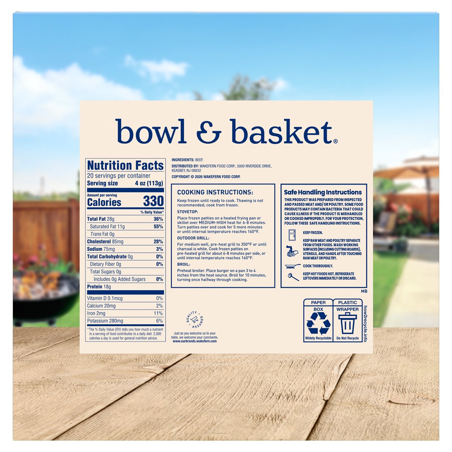 Bowl & Basket 75% Lean 25% Fat Beef Burgers, 1/4 pound, 20 count Image 3 of 3