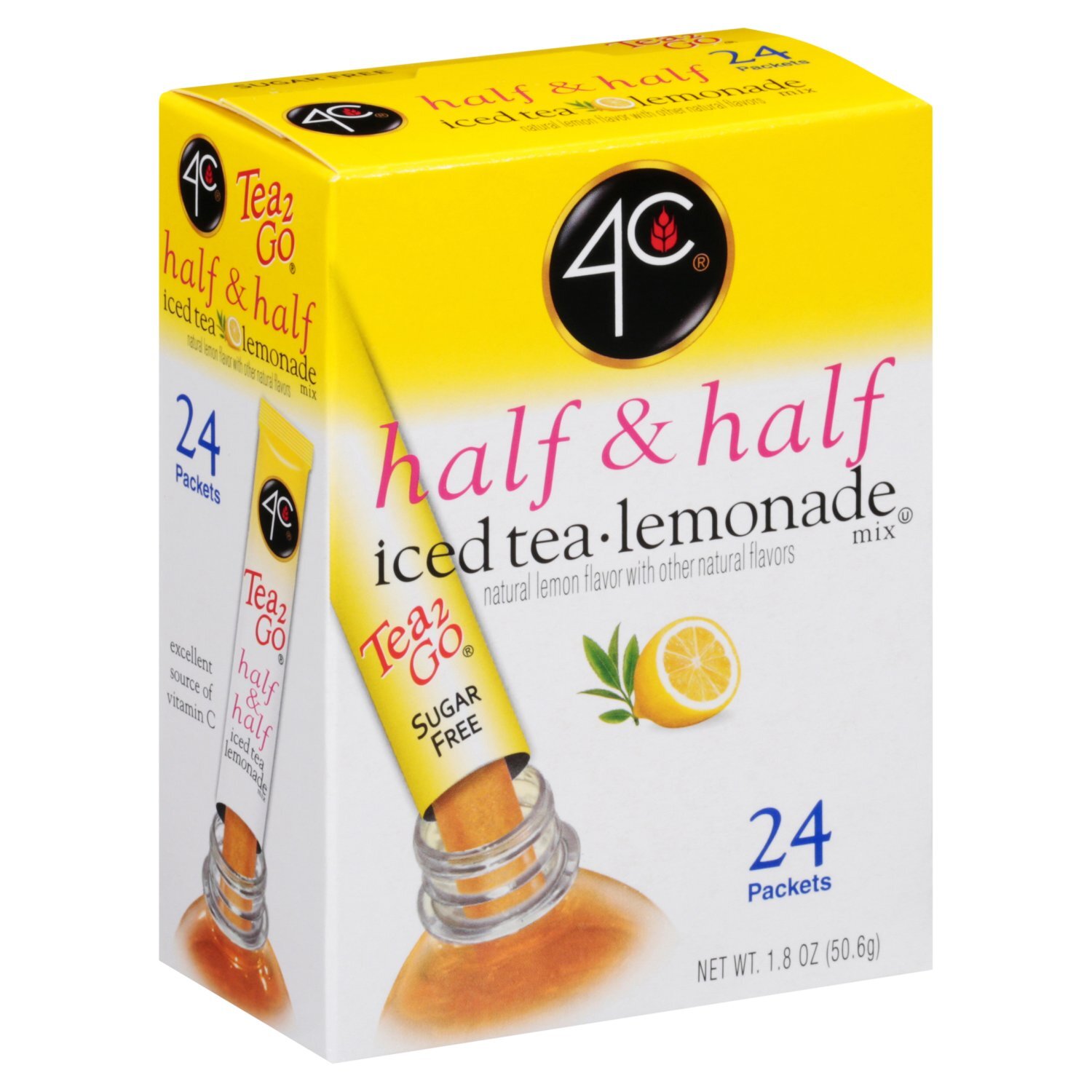 4C Tea 2 Go Half & Half Iced Tea Lemonade Mix, 24 count, 1.8 oz