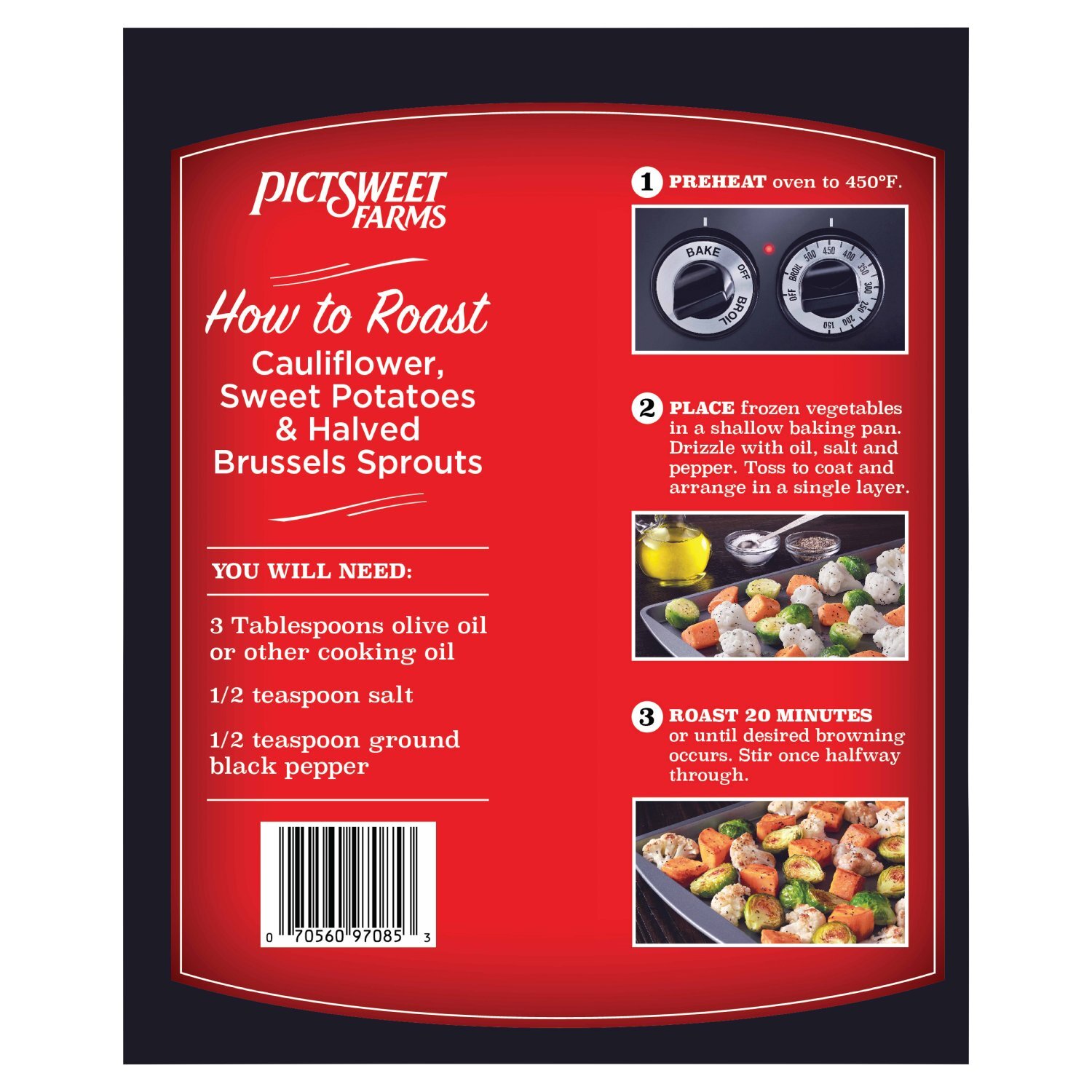 Pictsweet Farms Vegetables for Roasting Cauliflower, Sweet Potatoes & Halved Brussels Sprouts, 18 oz Image 4 of 8