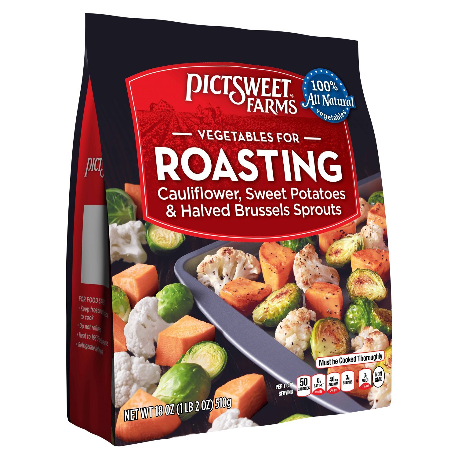 Pictsweet Farms Vegetables for Roasting Cauliflower, Sweet Potatoes & Halved Brussels Sprouts, 18 oz Image 7 of 8