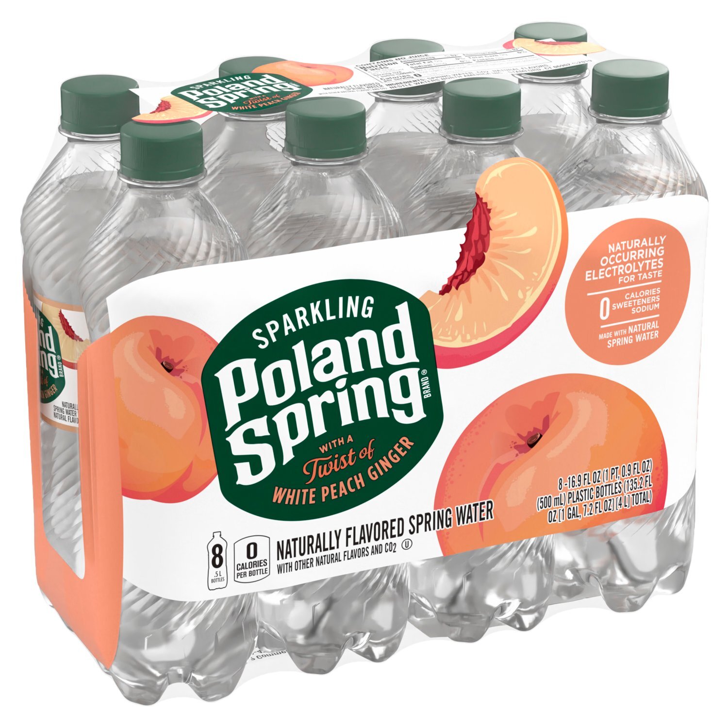 Poland Spring Sparkling Water, White Peach Ginger, 16.9 oz