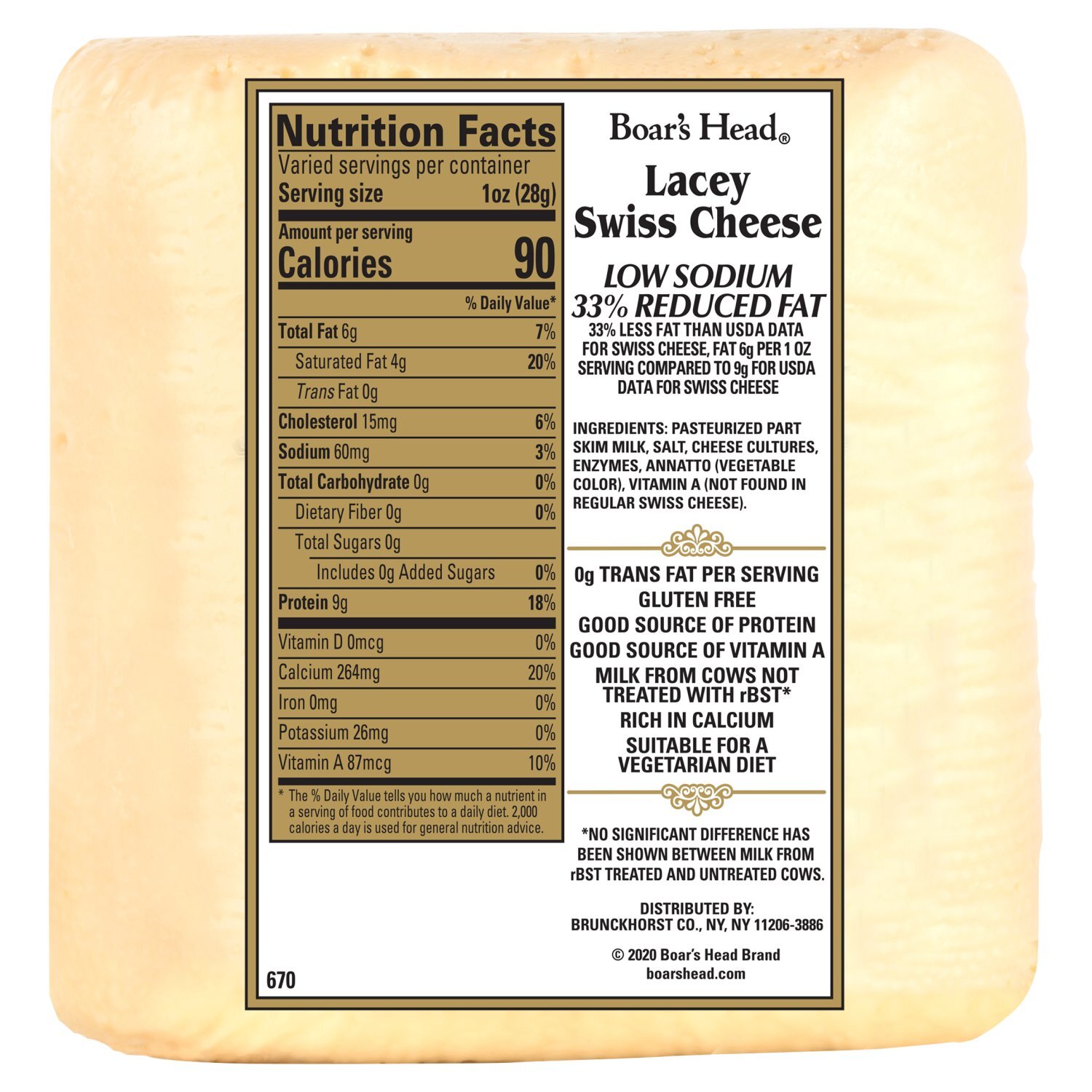Boar's Head Low Sodium & 33% Reduced Fat Lacey Swiss Natural Cheese Image 3 of 5