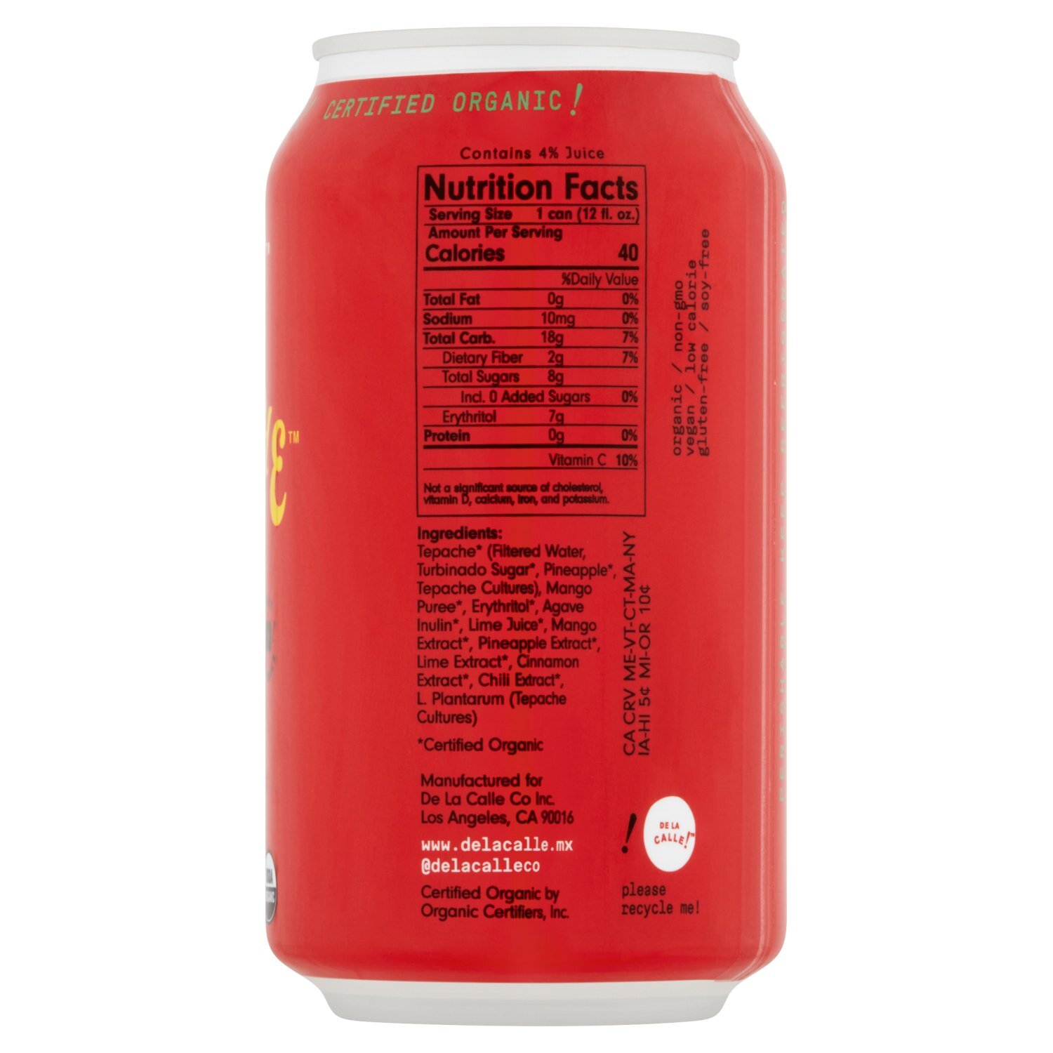 デブリンコ549ポコポコ英字T・547（BE） De La Calle! Tepache Mango Chili Fermented Beverage, 12 fl oz