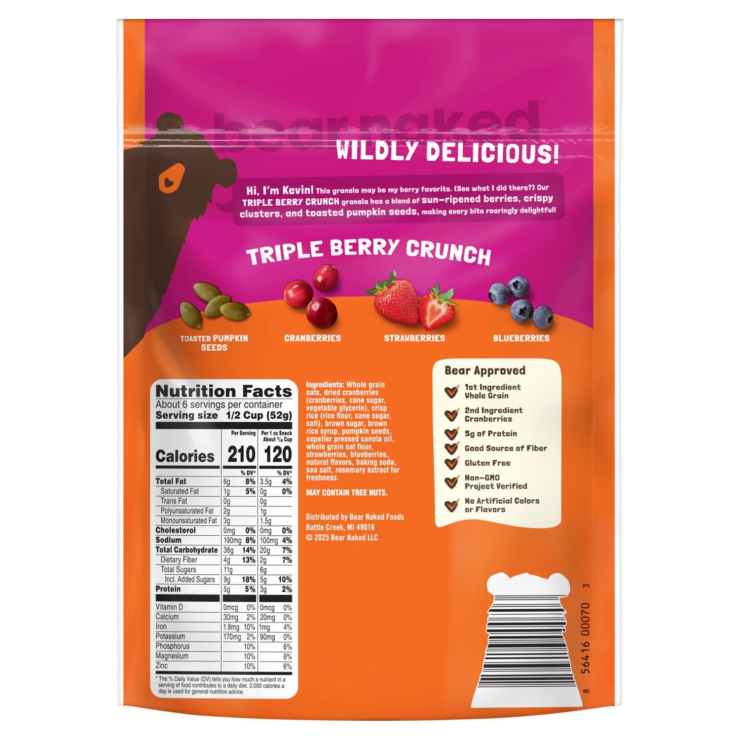 Bear Naked Triple Berry Crunch Granola, 5g Protein, Fiber, 12  oz Bag Image 9 of 11