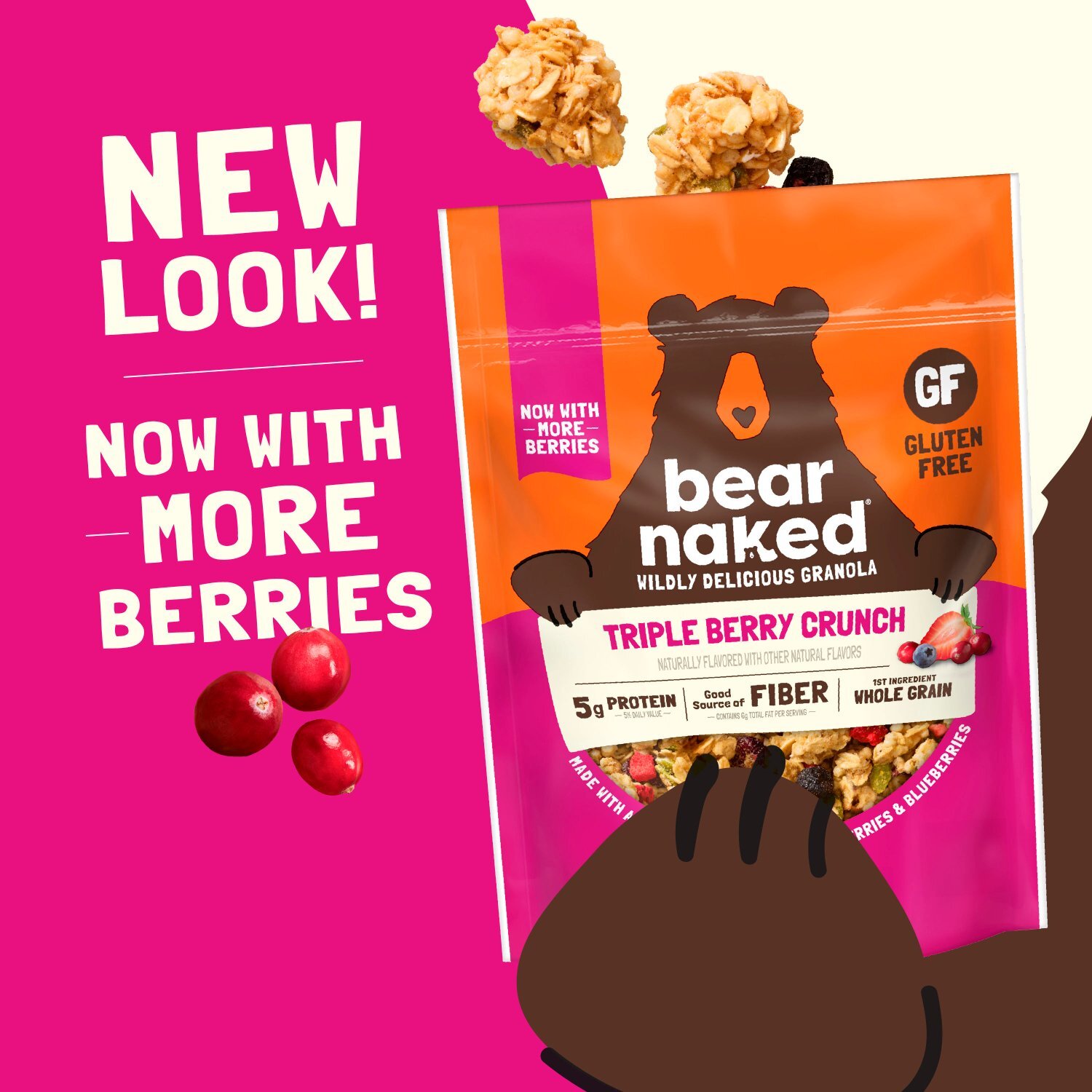 Bear Naked Triple Berry Crunch Granola, 5g Protein, Fiber, 12  oz Bag Image 3 of 11