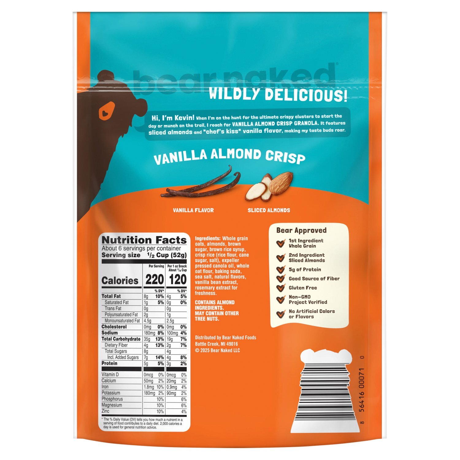 Bear Naked Vanilla Almond Crisp Granola, 5g Protein, Fiber, 12  oz Bag Image 9 of 11