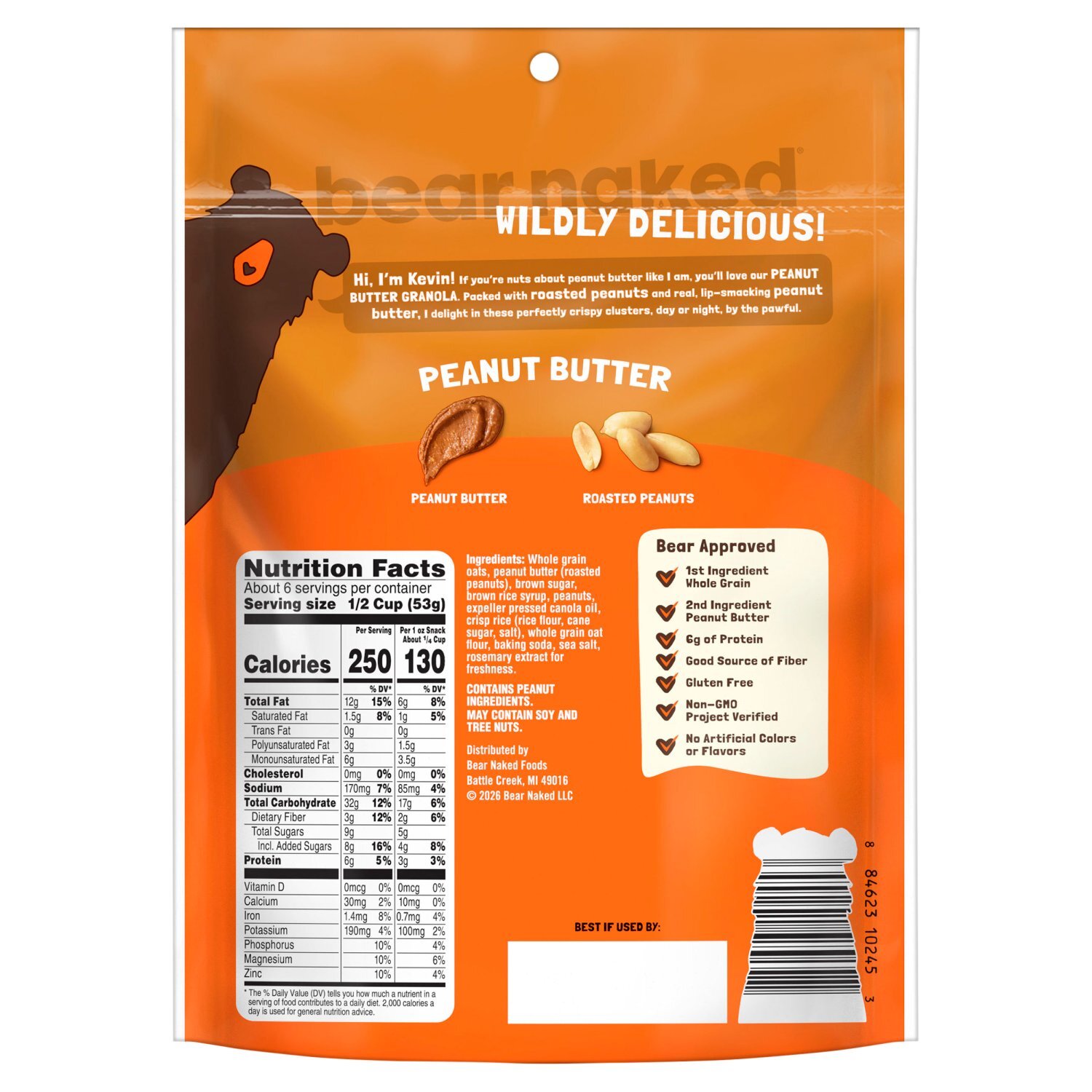 Bear Naked Peanut Butter Granola Cereal, Good Source of Fiber, 12  oz Bag Image 9 of 11
