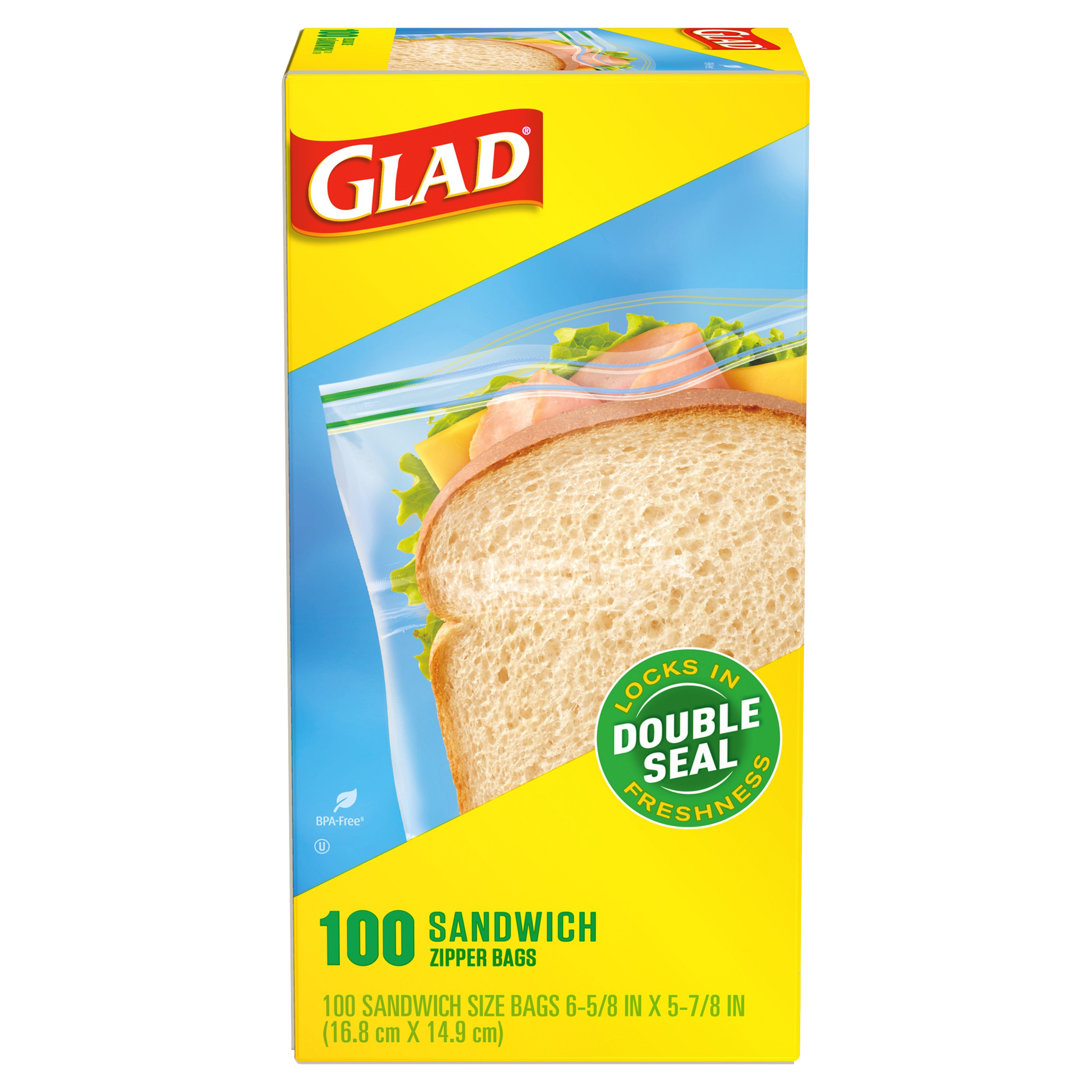 Glad Food Storage Zipper Sandwich Bags 100 Ct