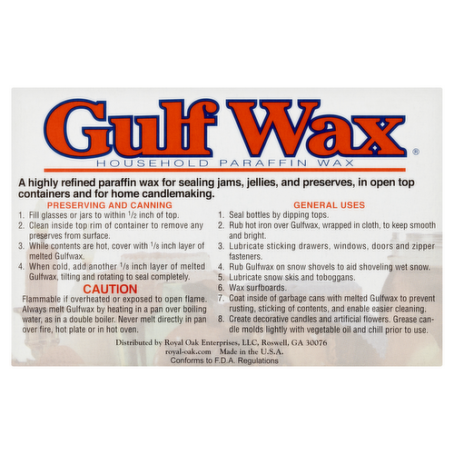 Gulf Wax Refined Paraffin Wax, 1 lb Box