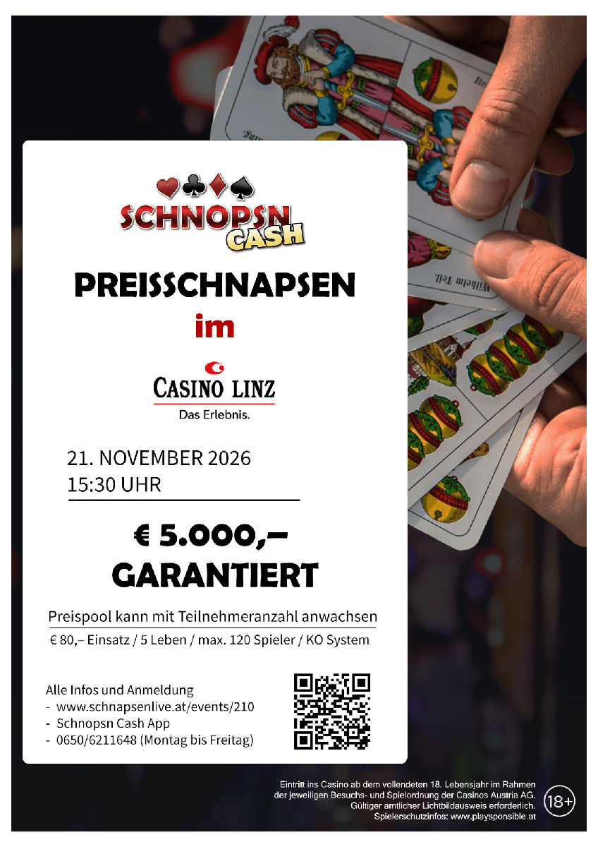 Flyer für Casino-Preisschnapsen – Preisschnapsen in Oberösterreich