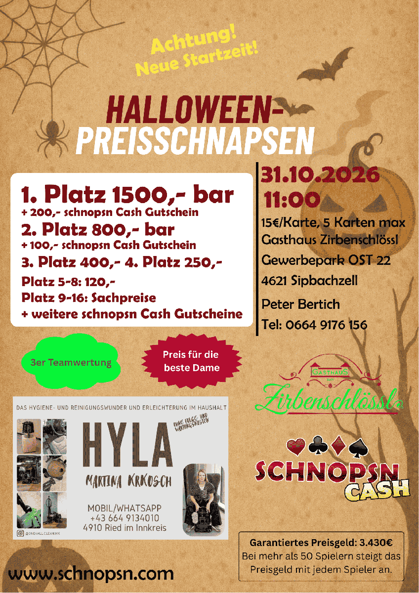 Flyer für Preisschnapsen – Preisschnapsen in Oberösterreich
