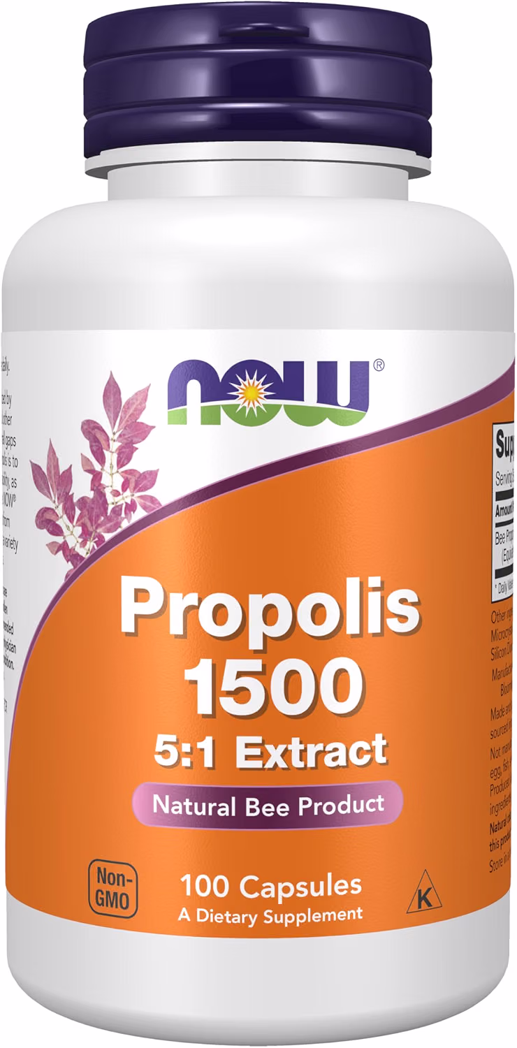 NOW Foods Propolis 1500 mg 5:1 Extract, 100 veg capsules bottle