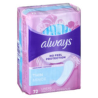 Always - No-Feel Thin Liners, Clean Scent, 72 Each