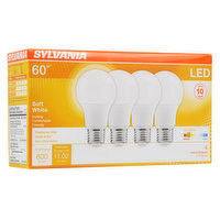 Sylvania - LED 60W A19 Soft White Non-Dimmable, 4 Each