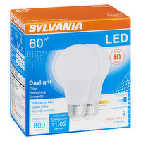 Sylvania - LED Daylight Cool 60W Non-Dimmable A19 Bulbs, 2 Each