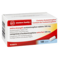 Western Family - Extra Strength Acetaminophen Tablets 500mg, 100 Each