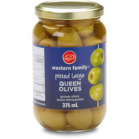 Western Family - Pitted Large Queen Olives, 375 Millilitre