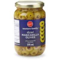 western Family - Sliced Manzanilla Olives, 375 Millilitre