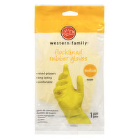 Western Family - Yellow Flocklined Rubber Gloves, Medium, 1 Each