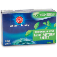 Western Family - Fabric Softener Sheets - Mountain Rain Scent, 120 Each