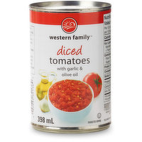 Western Family - Diced Tomatoes with Garlic & Olive Oil, 398 Millilitre