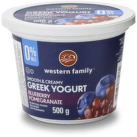 Western Family - Greek Yogurt Blueberry Pomegranate 0% M.F., 500 Gram