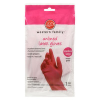 Western Family - Unlined Latex Gloves - Medium/Large, 1 Each