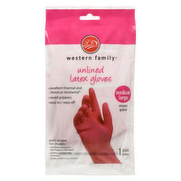 western Family - Unlined Latex Gloves - Medium/Large, 1 Each