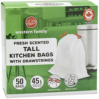 Western Family - Tall White Kitchen Bags Draw string Fresh Scented 45L, 50 Each