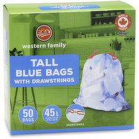 Western Family - Tall Blue Recycle Bags Drawstring 45L, 50 Each