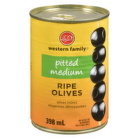 Western Family - Black Ripe Olives, Pitted Medium, 398 Millilitre