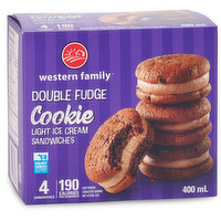 Western Family - Double Fudge Ice Cream Cookie Sandwich, 400 Millilitre