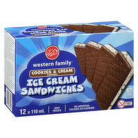 Western Family - Ice Cream Sandwich Cookies & Cream, 12 Each