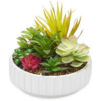 Faux - Succulent in White Planter 8in, 1 Each