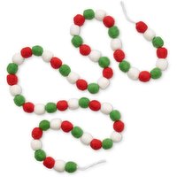Gnome for the Holidays - Felt Ball Garland, Red, Green & White 6 Feet