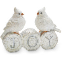 Blue and White Christmas - Resin Whitte Cardinals on Joy Sign 8 Inches, 1 Each
