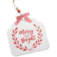 Farmhouse Christmas - Wall Decor Merry and Bright with Red Check Bow 19 Inches, 1 Each
