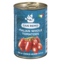 San Remo - No Salt Whole Tomatoes, 398 Millilitre