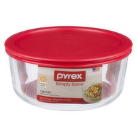 Pyrex - Simply Storage 7 Cup Round Dish w/ Red Lids 2lb, 1 Each