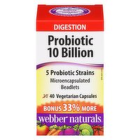 Webber Naturals - Probiotic 10 Billion Capsules - Digestion, 40 Each