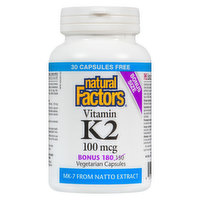 Natural Factors - Vitamin K2 100MCG Bonus, 180 Each