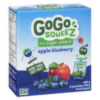 Gogo Squeez - Fruit Sauce, No Sugar Added Apple Blueberry, 4 Each